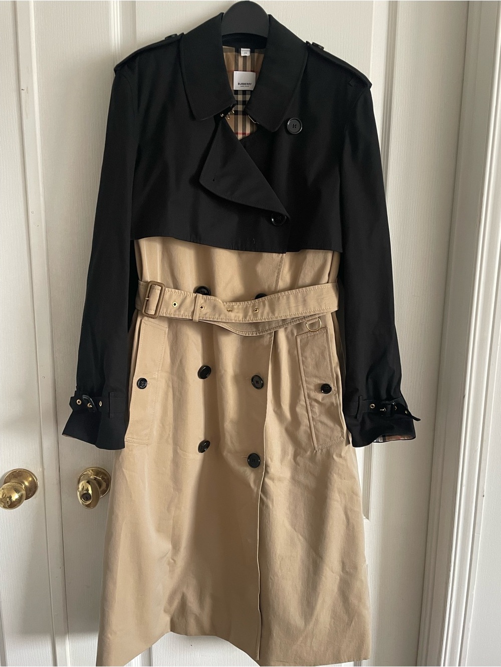 Burberry Two-Tone Trench Coat in Black & Beige